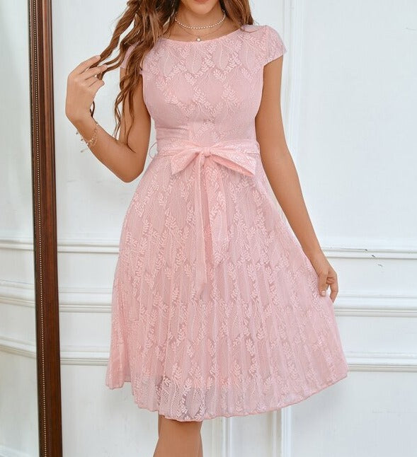 Belted Floral Lace Dress