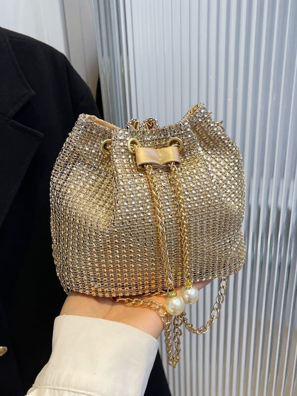 Mini Rhinestone Chain Bucket Bag