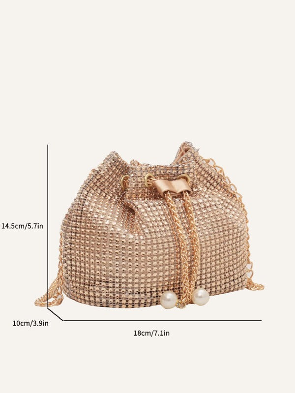 Mini Rhinestone Chain Bucket Bag