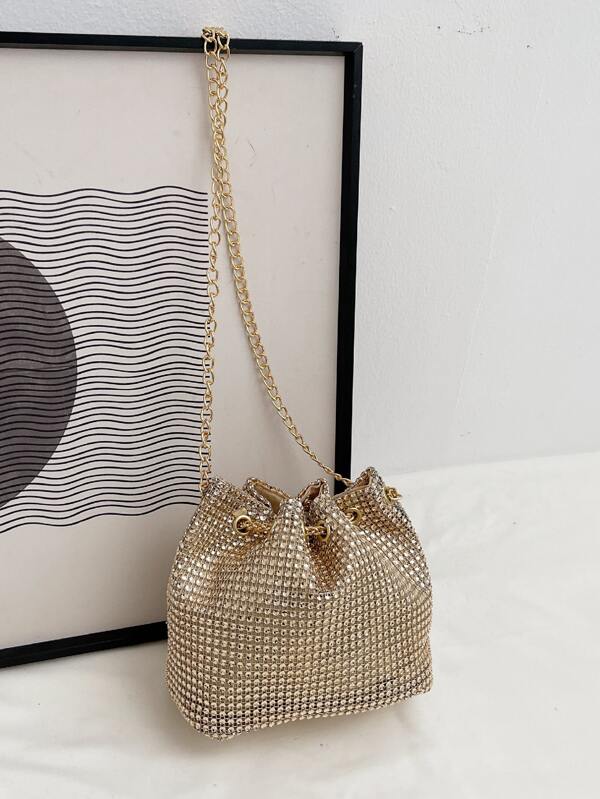 Mini Rhinestone Chain Bucket Bag