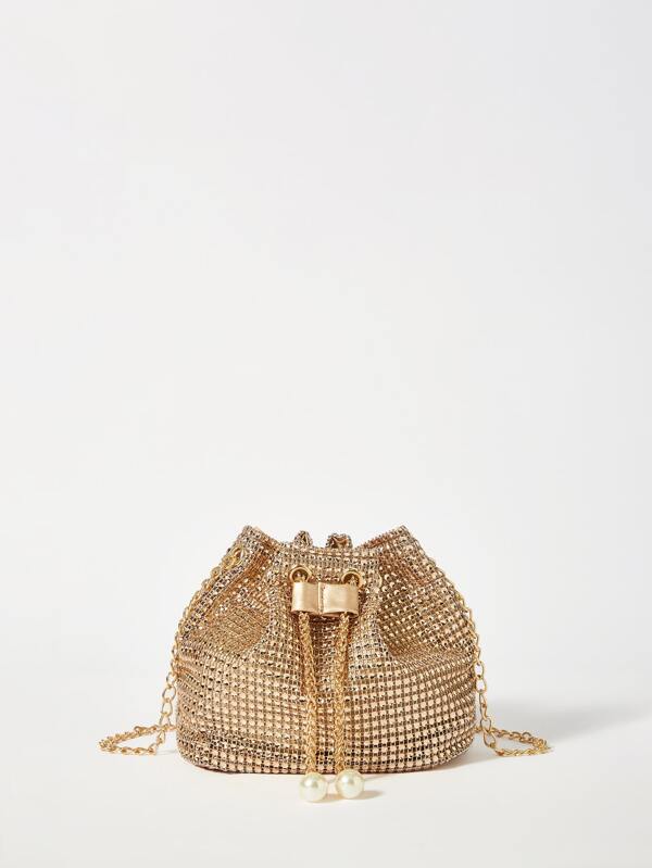 Mini Rhinestone Chain Bucket Bag