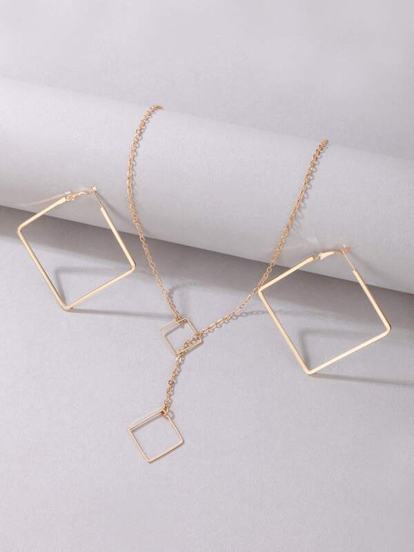 3pcs Square Design Necklace & Earrings