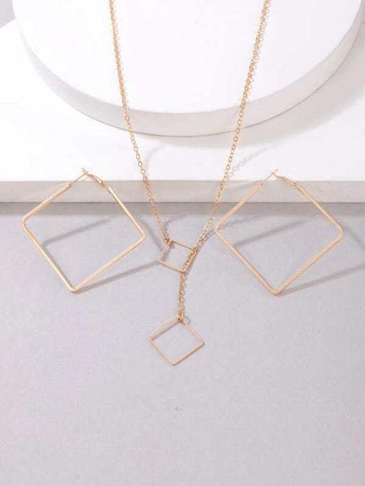 3pcs Square Design Necklace & Earrings