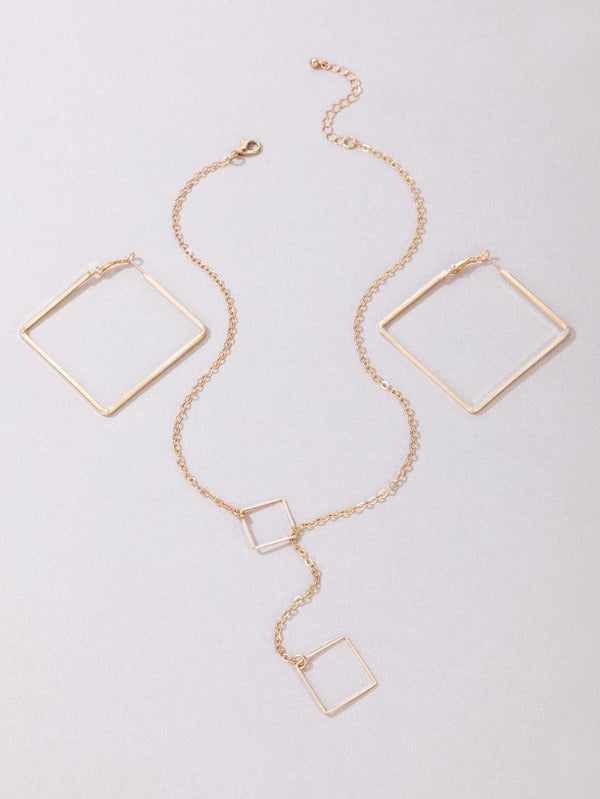 3pcs Square Design Necklace & Earrings