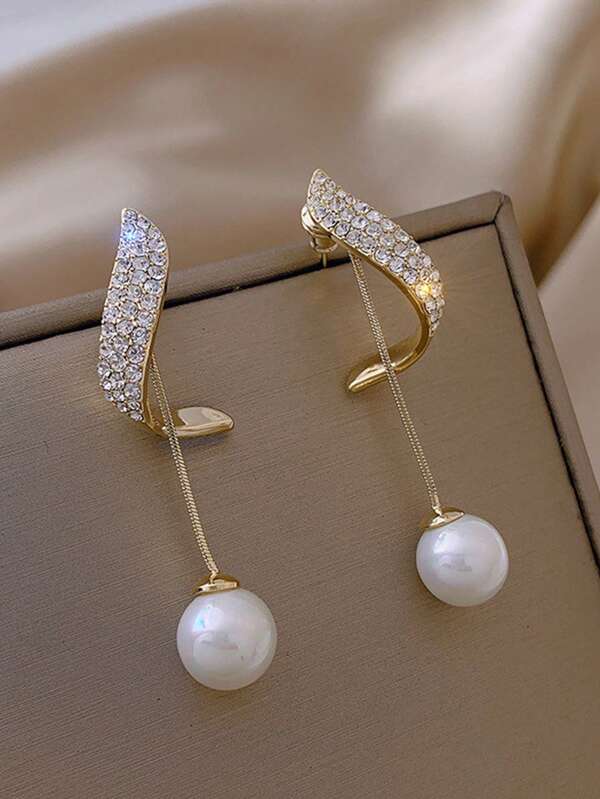 2set Rhinestone & Pearl Decor Earring