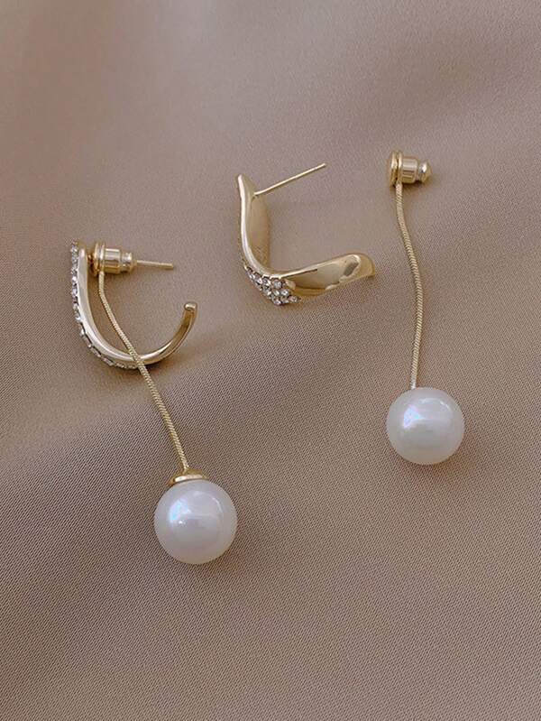 2set Rhinestone & Pearl Decor Earring