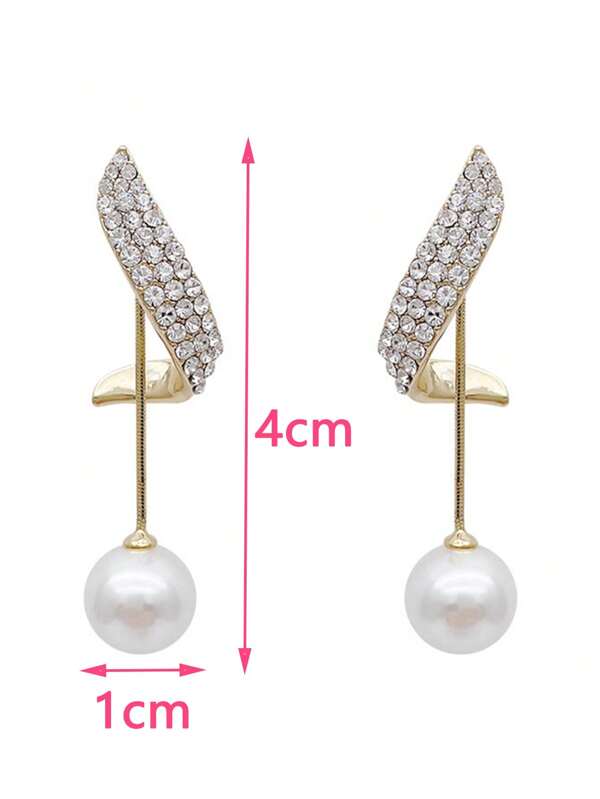 2set Rhinestone & Pearl Decor Earring