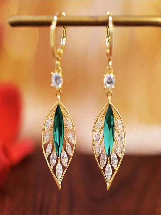 Rhinestone Leaf Drop Earrings