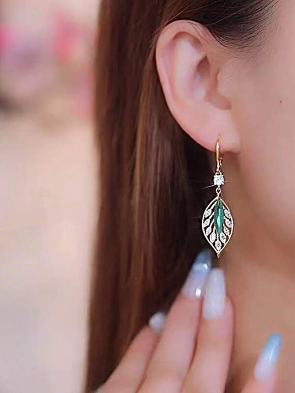 Rhinestone Leaf Drop Earrings