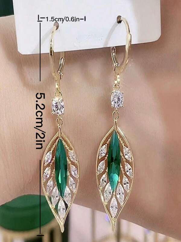 Rhinestone Leaf Drop Earrings