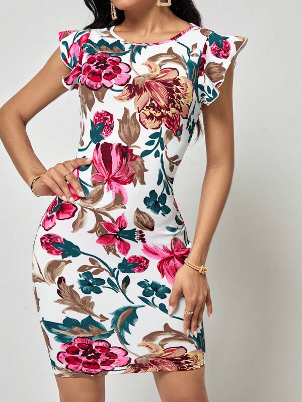 Flower Ruffle Bodycon Dress