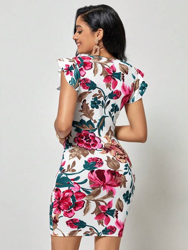 Flower Ruffle Bodycon Dress