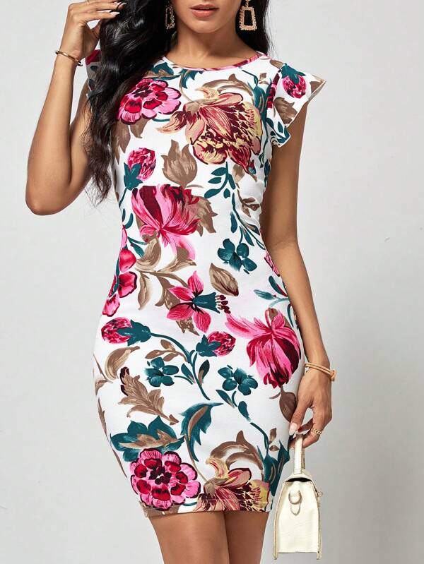 Flower Ruffle Bodycon Dress