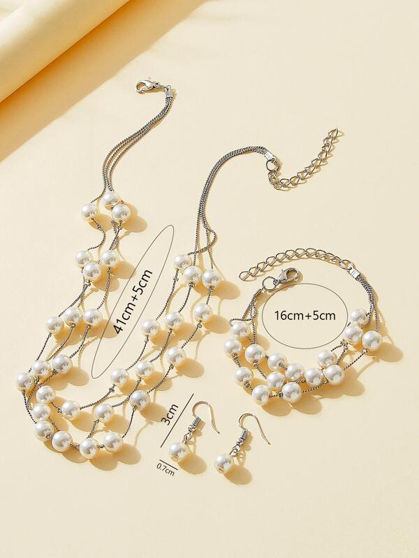 4pcs Faux Pearl Decor Jewelry Set