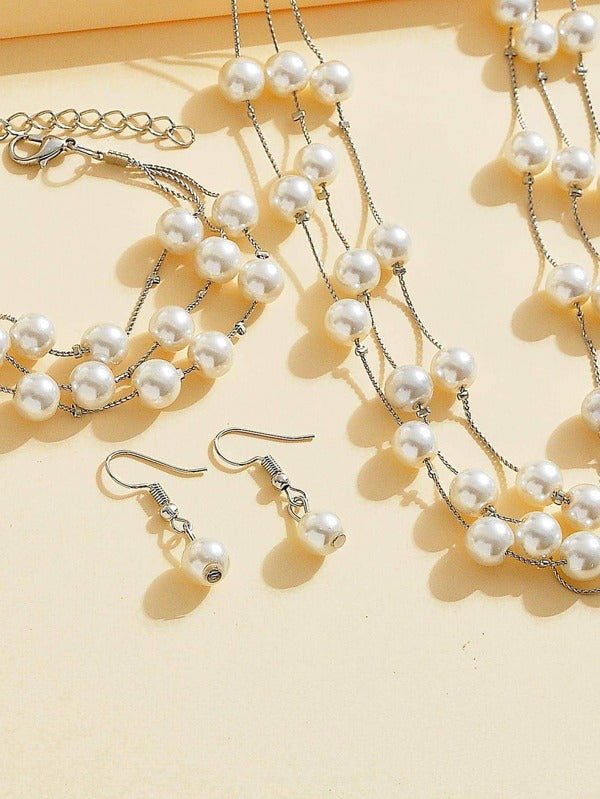 4pcs Faux Pearl Decor Jewelry Set