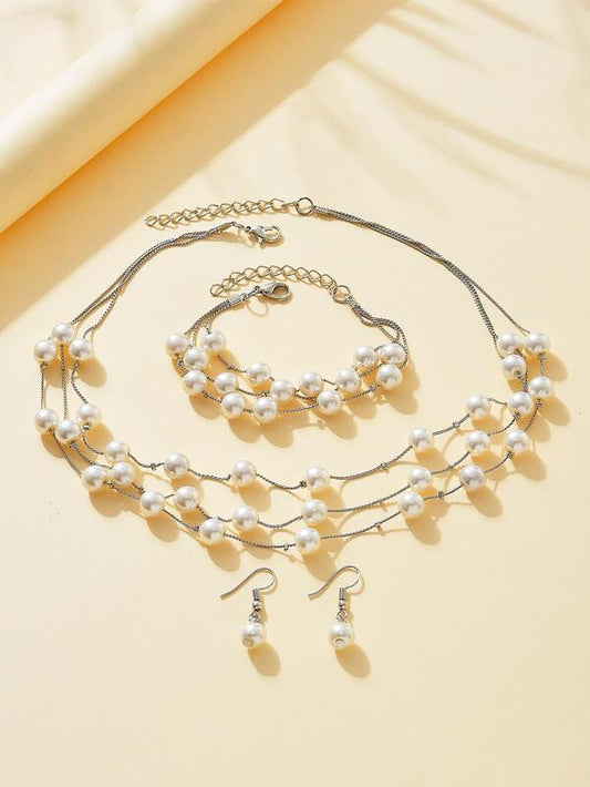 4pcs Faux Pearl Decor Jewelry Set