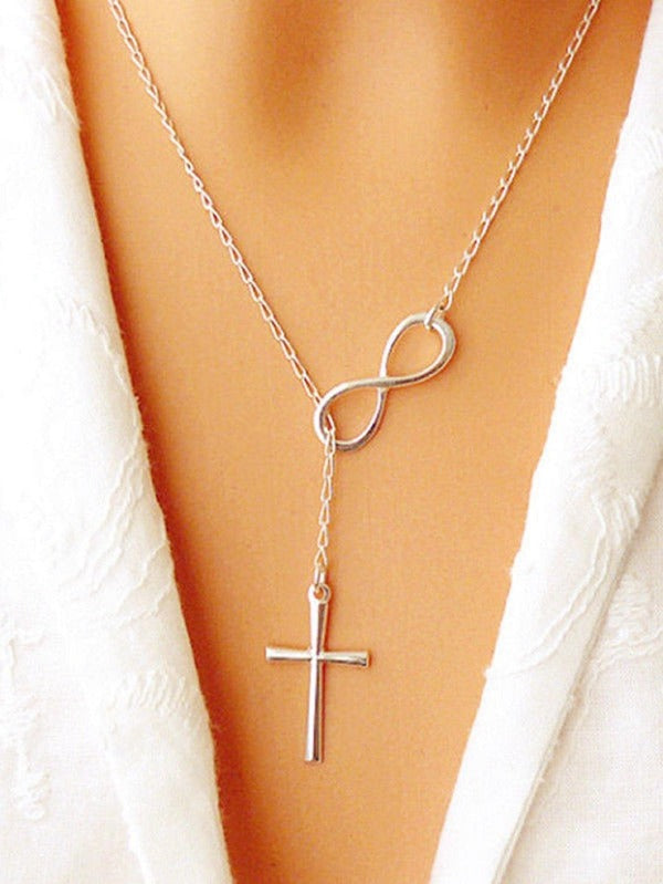 Infinity & Cross Charm Y Lariat Necklace