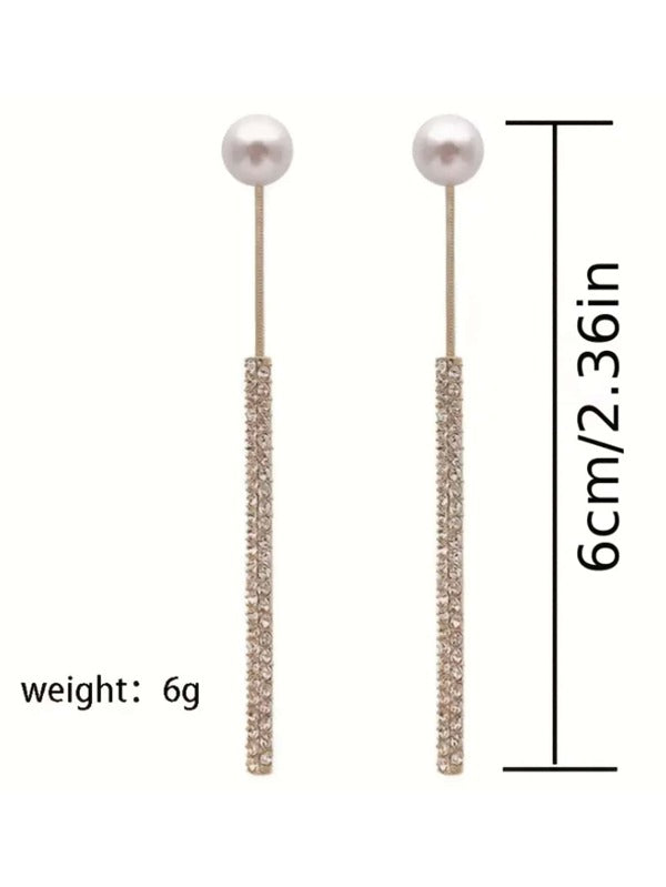 1pair  Titanium Pearl & Rhinestone Tassel Earring