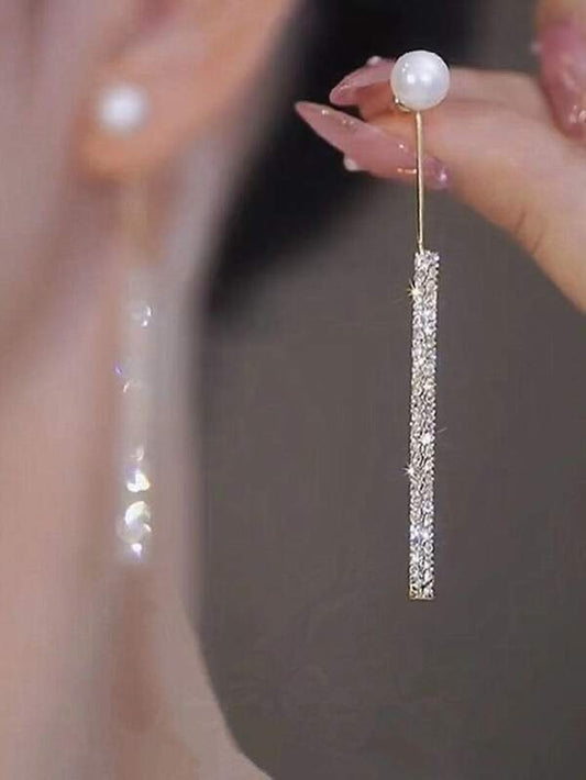 1pair  Titanium Pearl & Rhinestone Tassel Earring