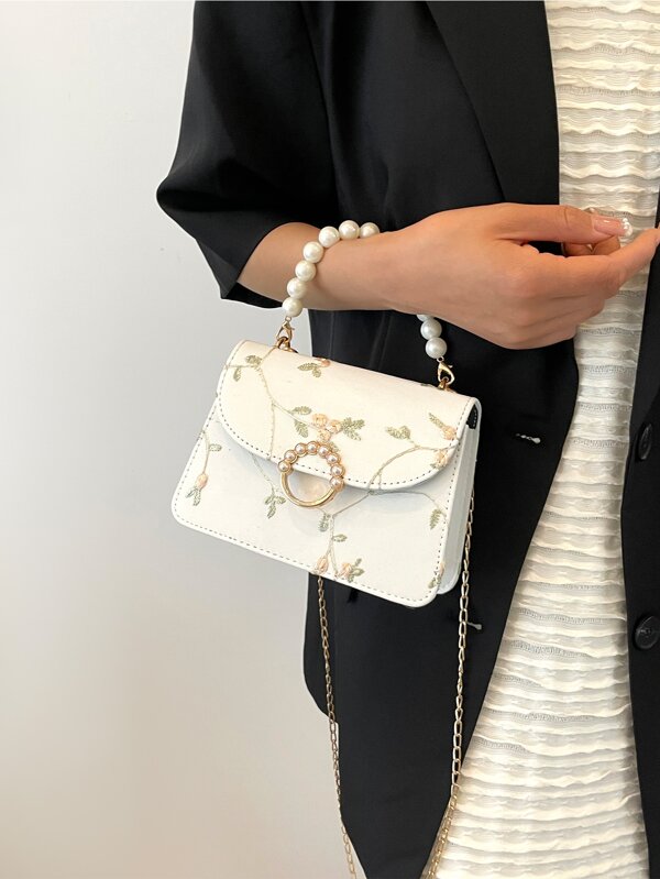 Mini Flower Embroidered Square Bag